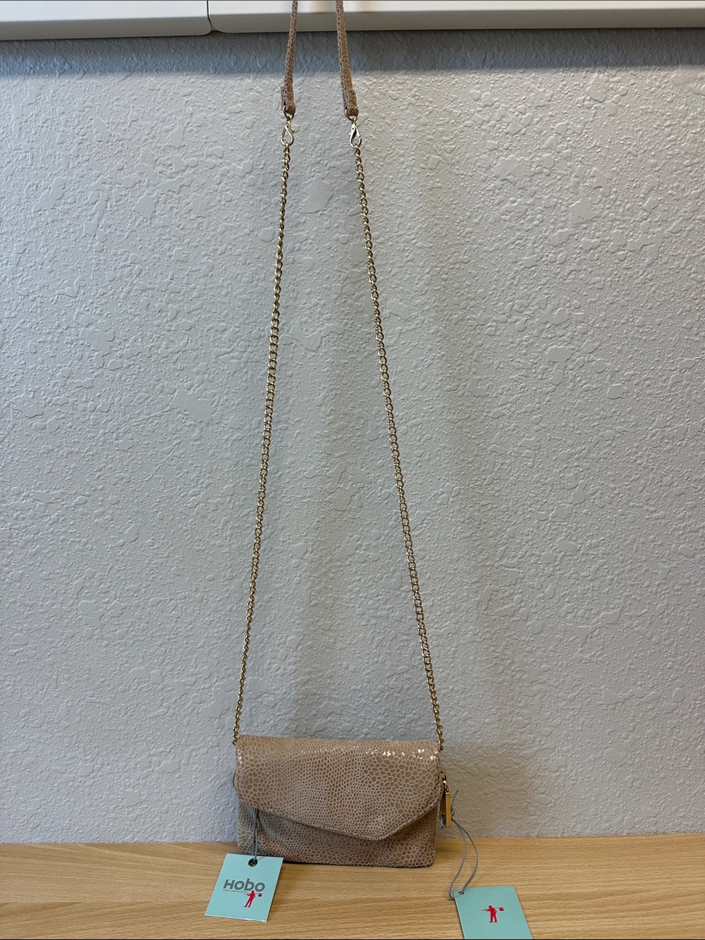 HOBO Shimmery Beige-Taupe Chain Crossbody